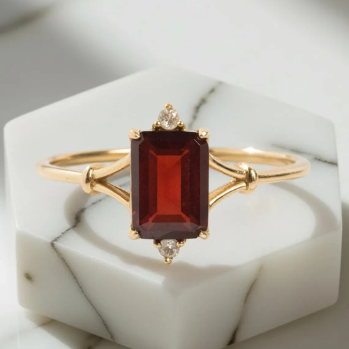 Gold granat rechteck ring - gold,